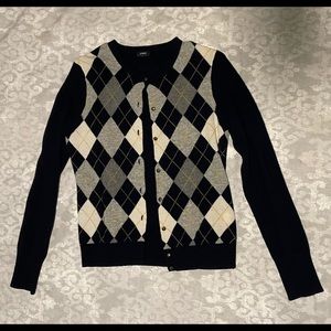 J. Crew navy Argyle button down Cardigan - size small